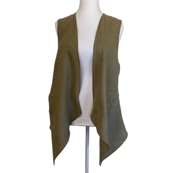 Fenini Women's Small-100% Linen/Cotton Wrap Top Sleeveless Vest Tan-Made USA - Picture 3 of 8